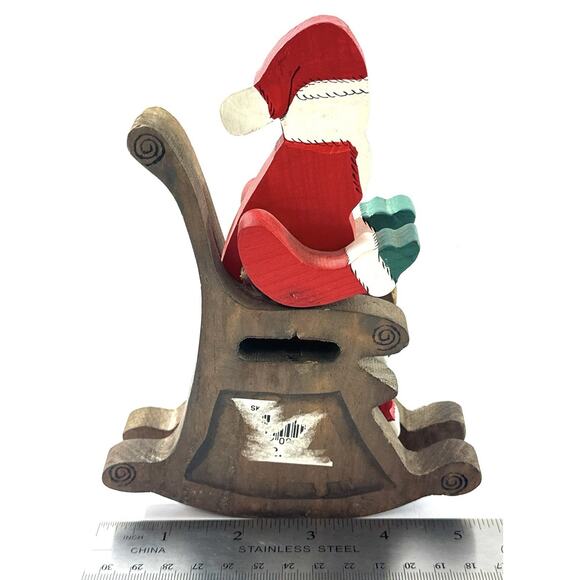 Hand-Carved & Painted Wooden Santa in Sleigh Christmas Decoration 6.5” - Picture 4 of 6